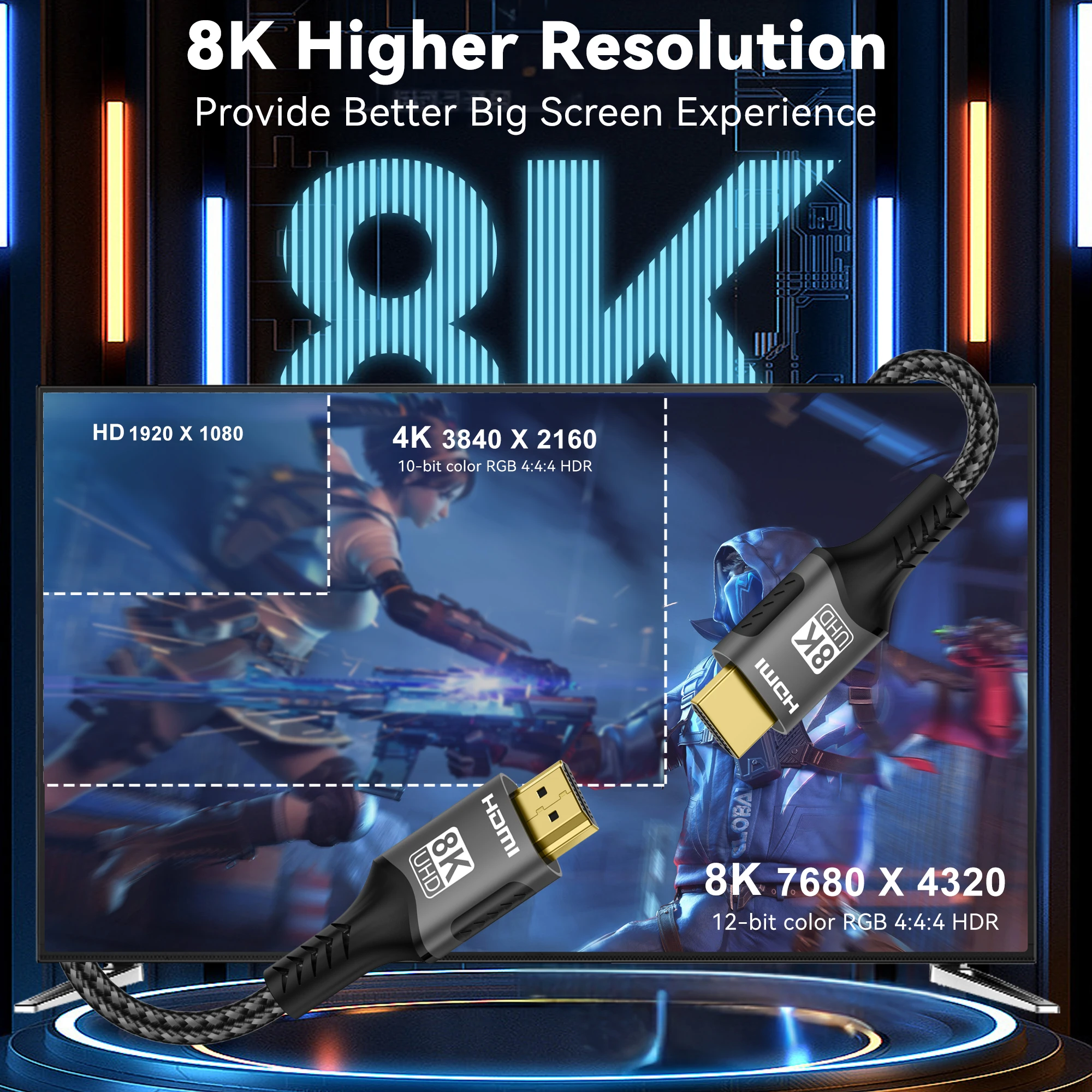 8K HDMI 2.1 Cable 8K@60Hz 4K@120Hz 48Gbps EARC ARC HDCP Ultra High Speed HDR For RTX Video Cable PC Laptop Projector HD TV PS5 - Image 10