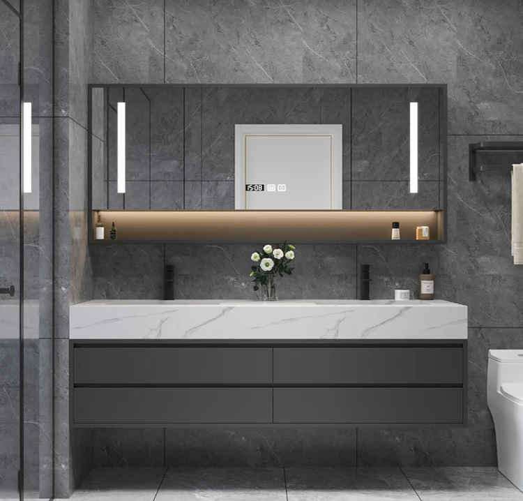 Solid Wood Boards Modern Smart Home Improvement Furniture Bathroom Fixture Bathroom Cabinets Bathroom Vanities Cabinet with Sink - Image 14