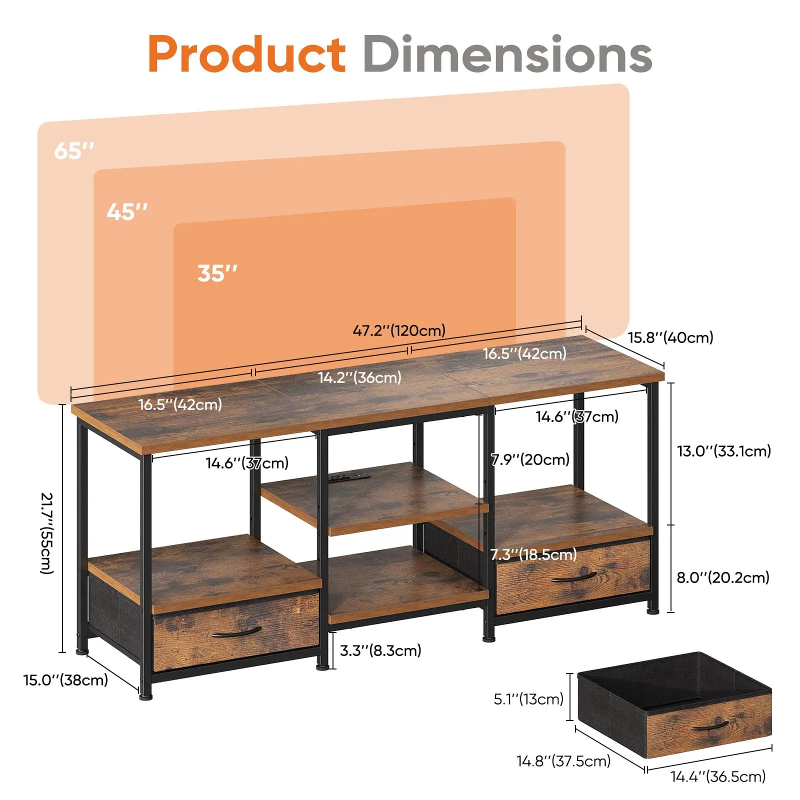 JHK 63IN Wooden Tv Stand For Up To 75 Inch TV Entertainment Center For Living Room Media Console Adjustable Shelf 2 Storage - Image 7