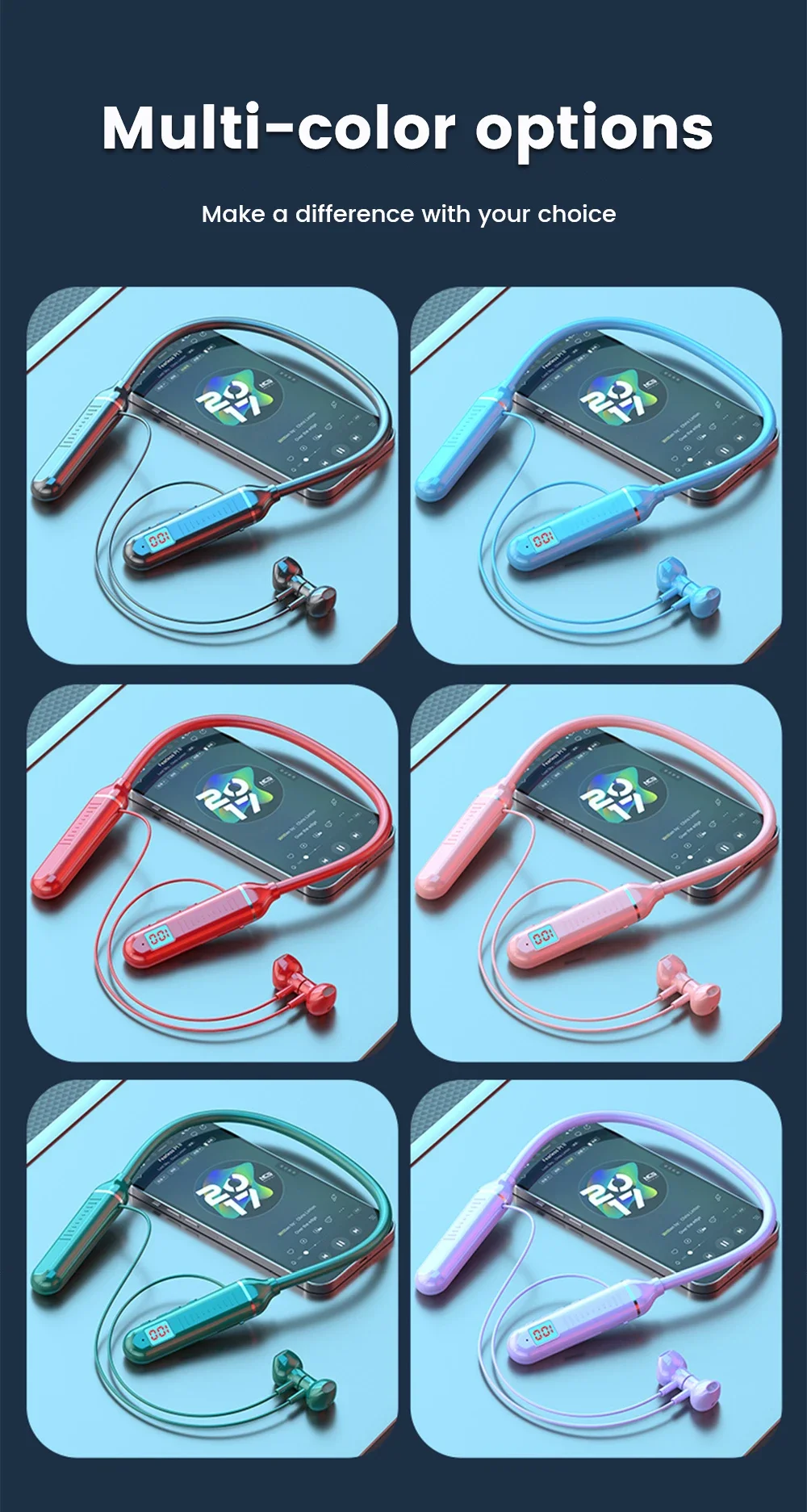 Wireless Earphones 5.3 Neckband Headphones Gaming LED Display Stereo Sports Headset Halter Waterproof Magnetic Earbuds - Image 23