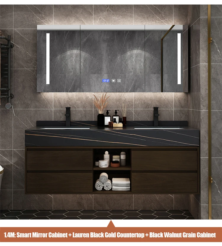 Solid Wood Boards Modern Smart Home Improvement Furniture Bathroom Fixture Bathroom Cabinets Bathroom Vanities Cabinet with Sink - Image 32