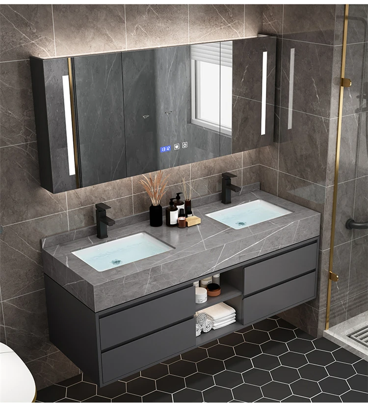 Solid Wood Boards Modern Smart Home Improvement Furniture Bathroom Fixture Bathroom Cabinets Bathroom Vanities Cabinet with Sink - Image 17
