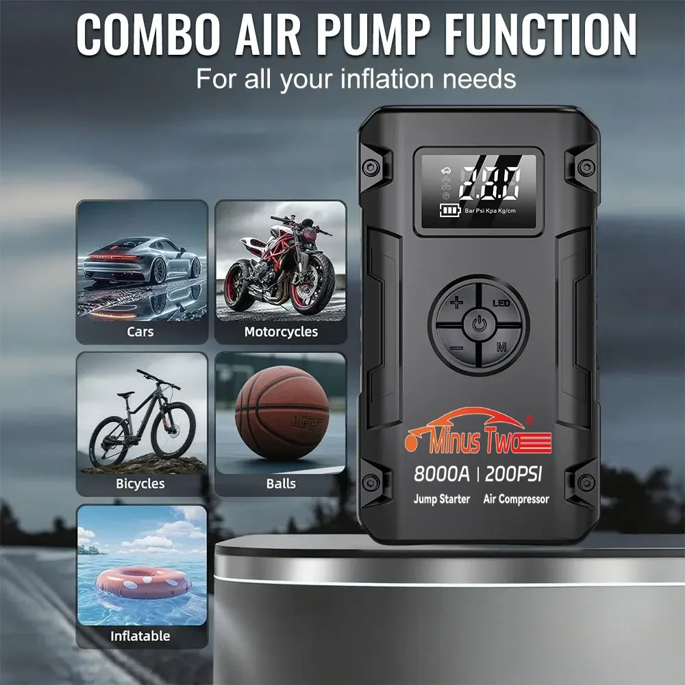 4-IN-1 Car Jump Starter with Air Compressor Peak 2000A Auto Battery Booster 150PSI Air Pump Portable Power Bank Tire Inflator - Image 5