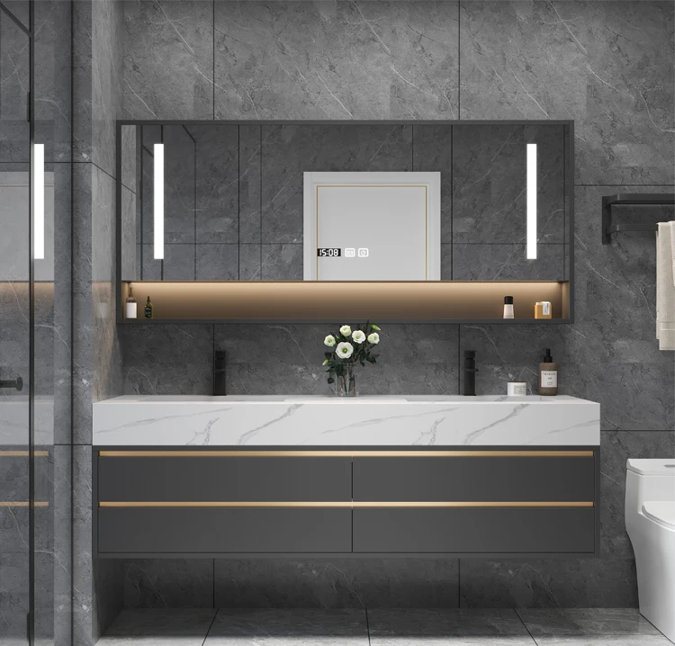 Solid Wood Boards Modern Smart Home Improvement Furniture Bathroom Fixture Bathroom Cabinets Bathroom Vanities Cabinet with Sink - Image 13