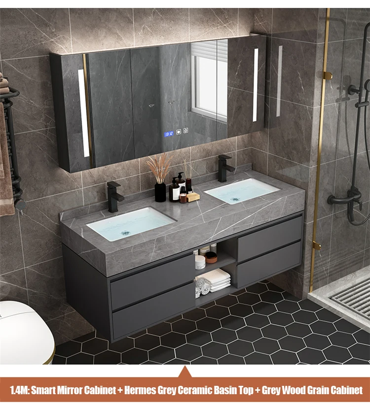 Solid Wood Boards Modern Smart Home Improvement Furniture Bathroom Fixture Bathroom Cabinets Bathroom Vanities Cabinet with Sink - Image 31