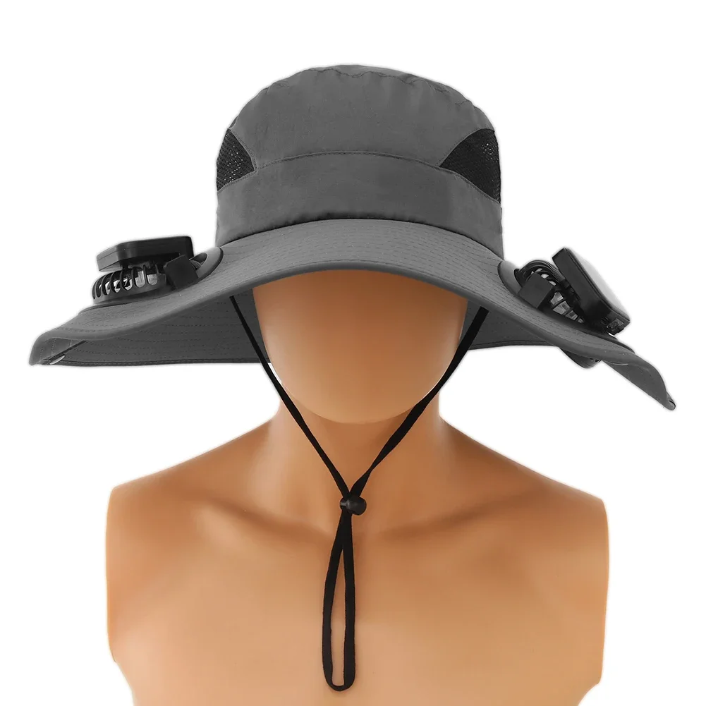 Wide Brim Solar Fan Hat UV Resistant Lightweight Rechargeable Sun Hat with 2 Solar Fan Fisherman Hat for Outdoor Hiking Camping - Image 13