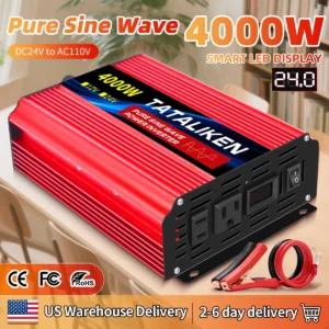 US Socket 24V To AC 110V 60HZ Pure Sine Wave Inverter Car Power 1000W/4000W/7000W/8000W Voltage Portable Converter with LED