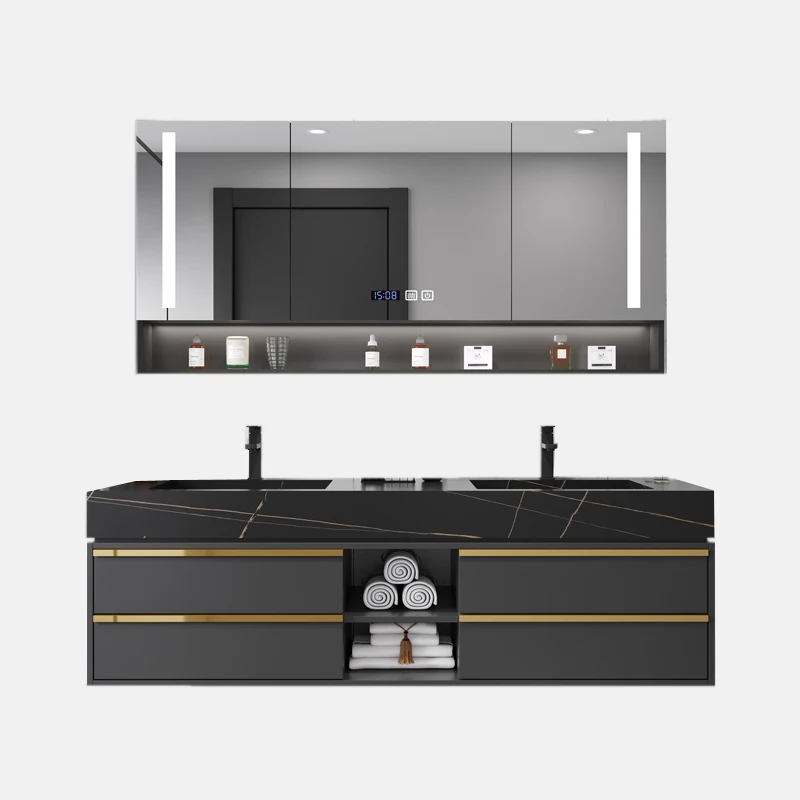 Solid Wood Boards Modern Smart Home Improvement Furniture Bathroom Fixture Bathroom Cabinets Bathroom Vanities Cabinet with Sink - Image 12