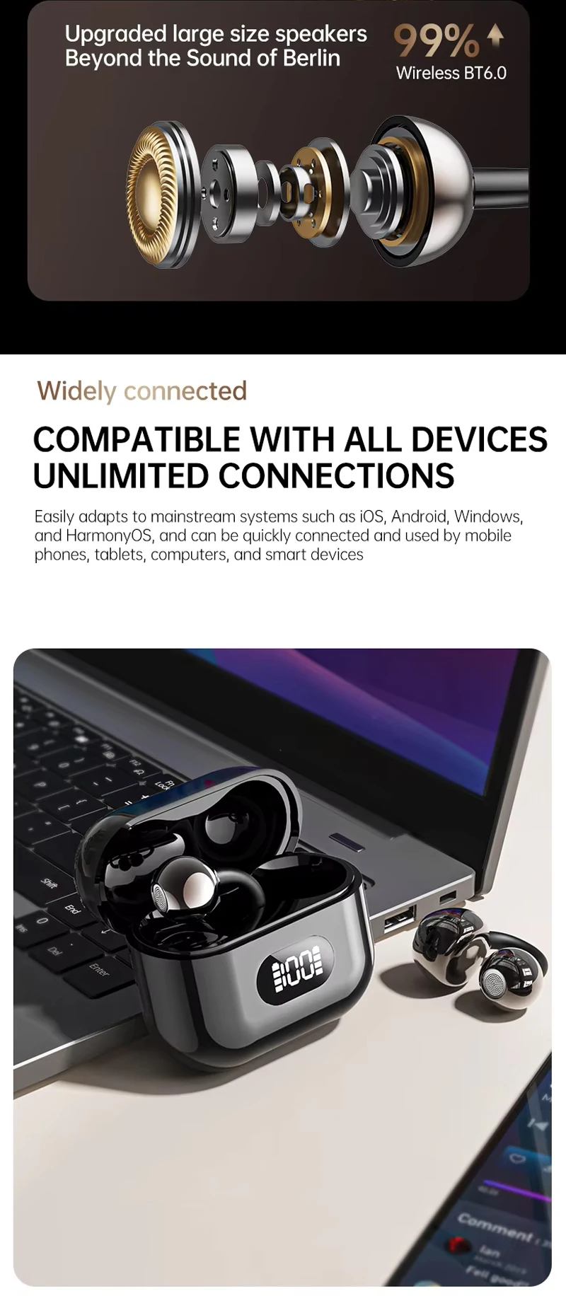 UYUXIO AI Language Translator Earphone with 150 Online Languages Clip On OWS Real Time Translation Earbuds for Business Travel - Image 16