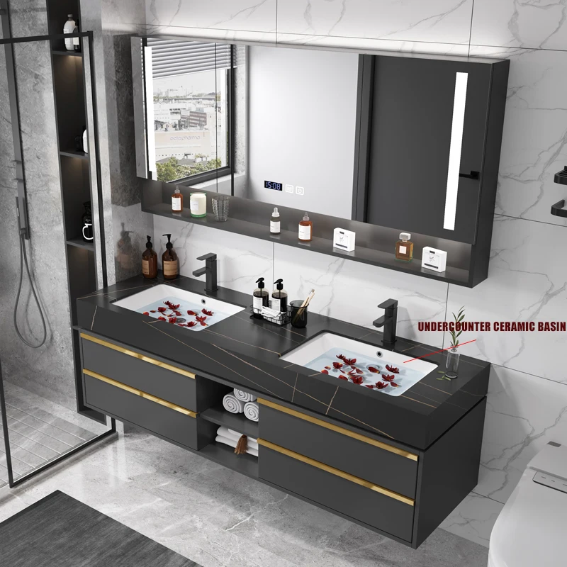 Solid Wood Boards Modern Smart Home Improvement Furniture Bathroom Fixture Bathroom Cabinets Bathroom Vanities Cabinet with Sink - Image 9