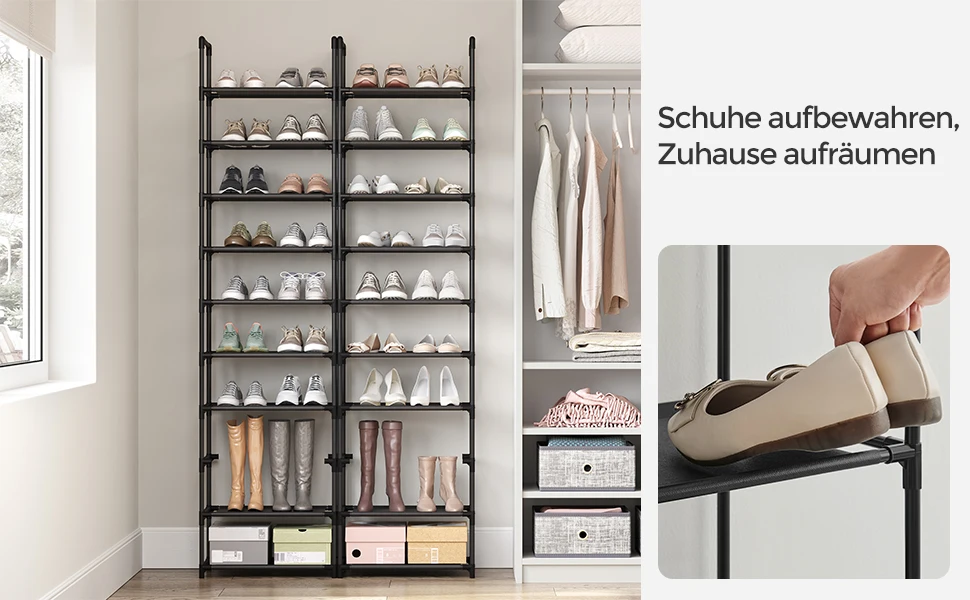 SONGMICS shoe rack 10 levels shoe shelf shoe storage narrow 28x45x173 cm metal frame non-woven fabric shelves - Image 8