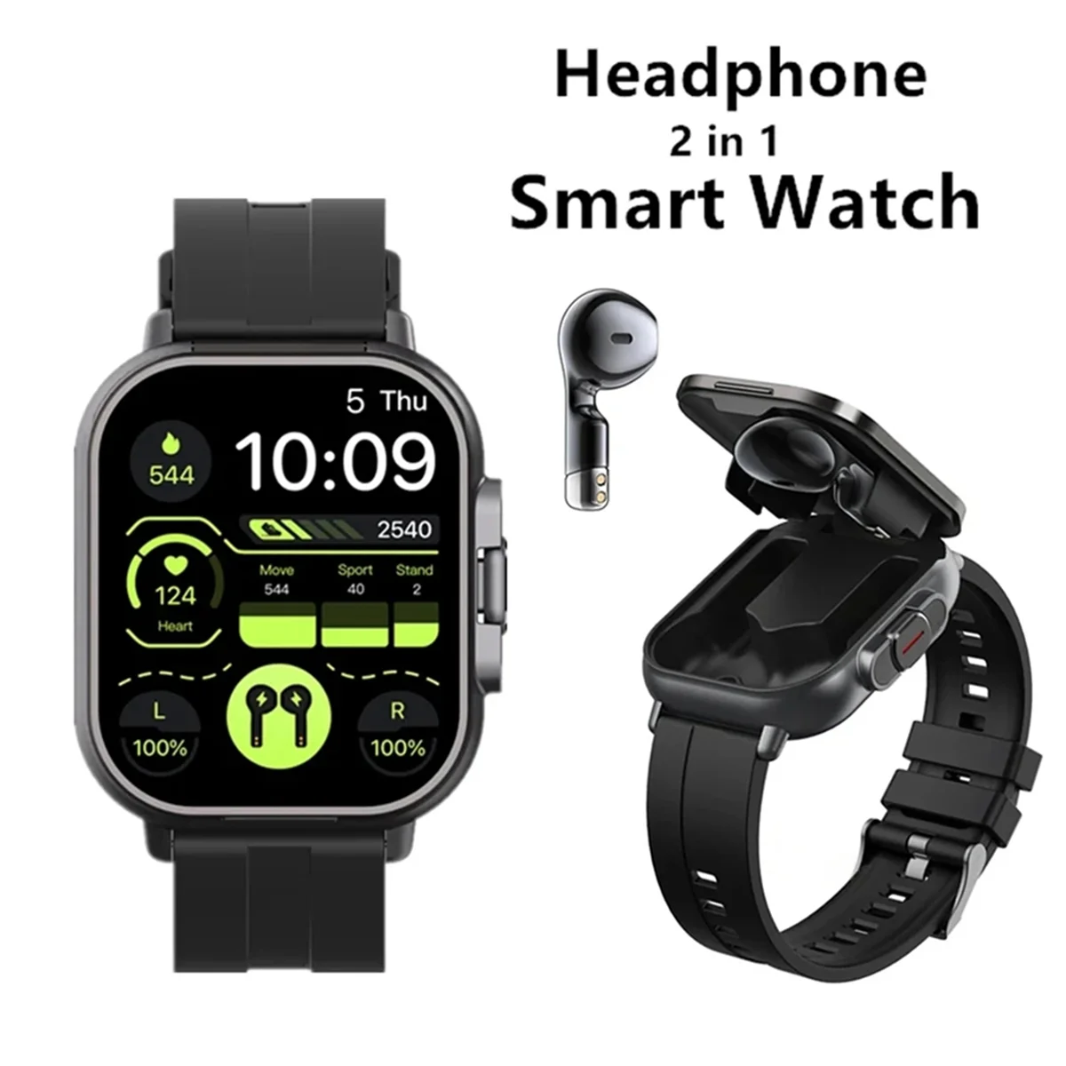 67NEW 2 in 1 Wireless Bluetooth Smart Watch TWS Noise Cancelling Wristwatch with Earbud Heart Rate NFC Health Monitoring-C - Image 2
