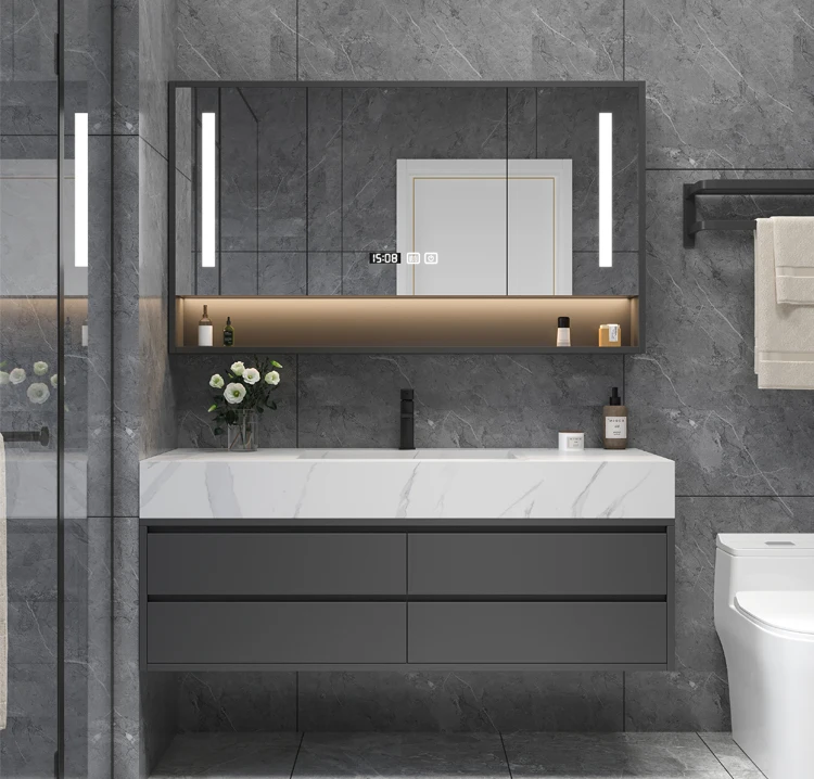 Solid Wood Boards Modern Smart Home Improvement Furniture Bathroom Fixture Bathroom Cabinets Bathroom Vanities Cabinet with Sink - Image 16