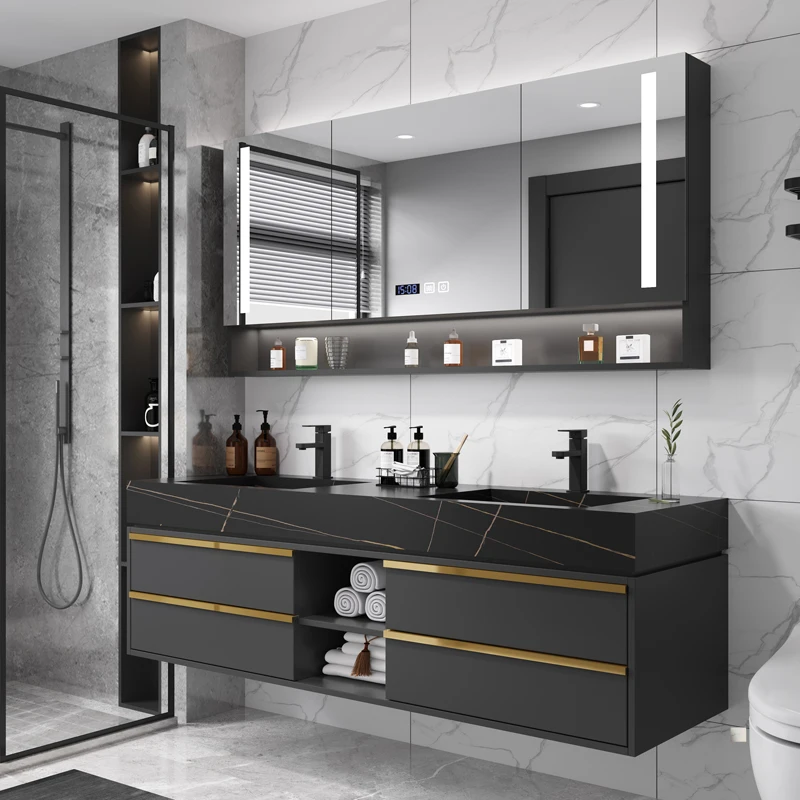 Solid Wood Boards Modern Smart Home Improvement Furniture Bathroom Fixture Bathroom Cabinets Bathroom Vanities Cabinet with Sink - Image 11