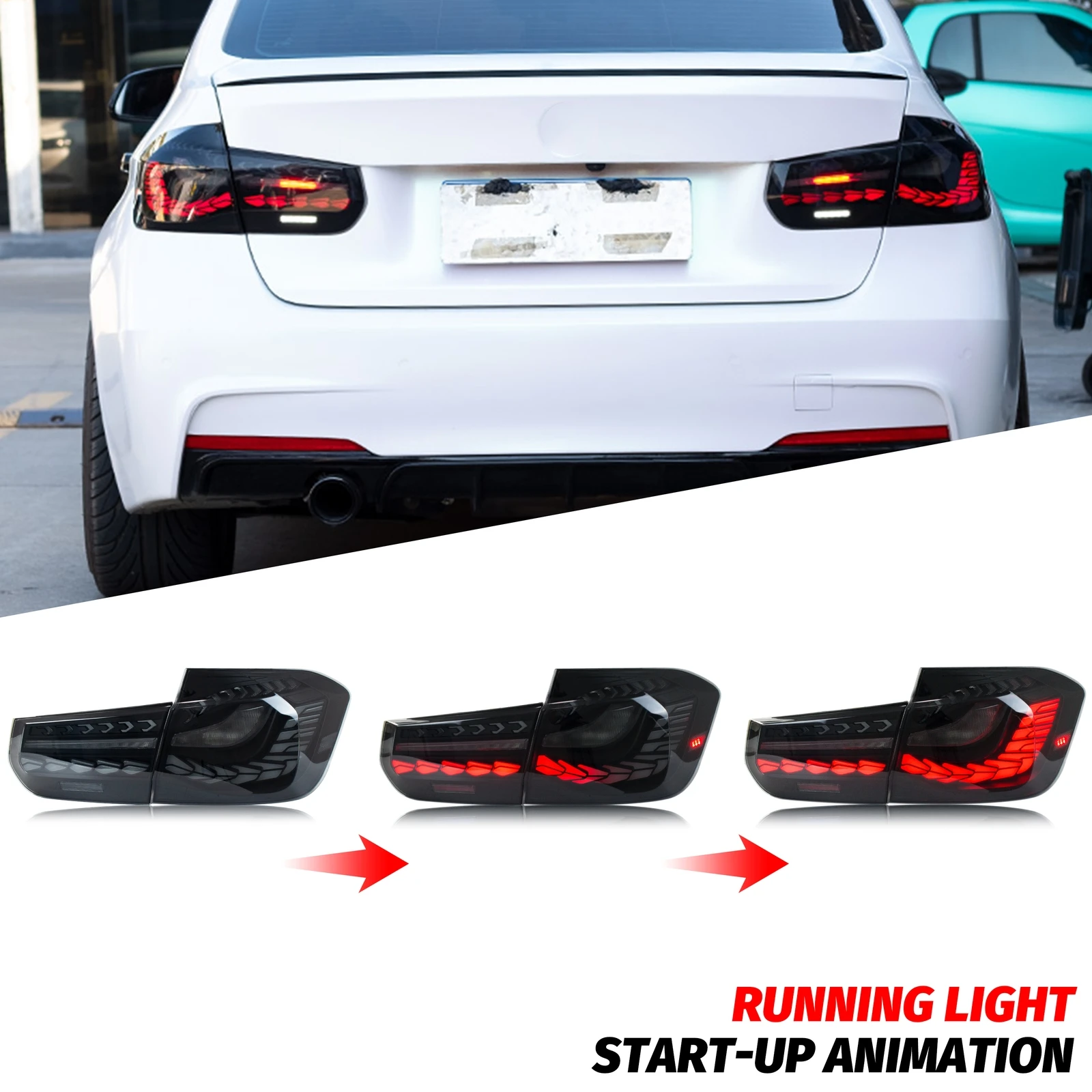 LED GTS Tail Lights for BMW 3-Series F30 F80 M3 2011-2018 Sequential Turn Signal Start-up Animation Black Rear Lamps Assembly - Image 3