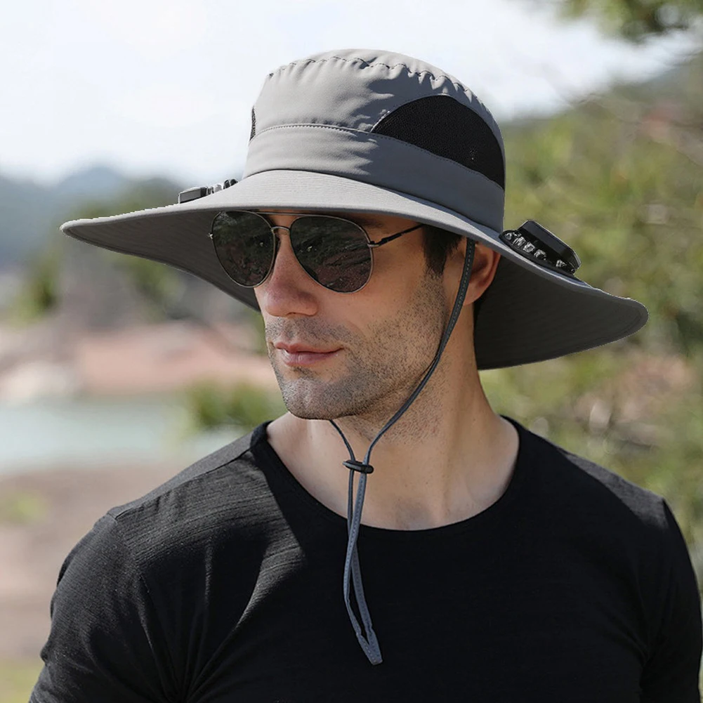 Wide Brim Solar Fan Hat UV Resistant Lightweight Rechargeable Sun Hat with 2 Solar Fan Fisherman Hat for Outdoor Hiking Camping - Image 20