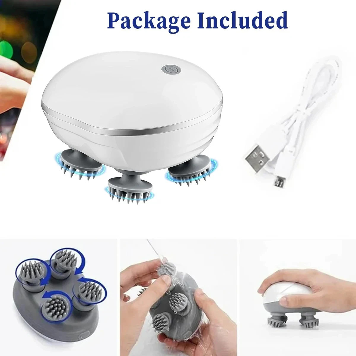 Head Massager with Adjustable Speed for Scalp Massage Red Light for Hair Care Soft Silicone for Deep Kneading of the Head - Image 5