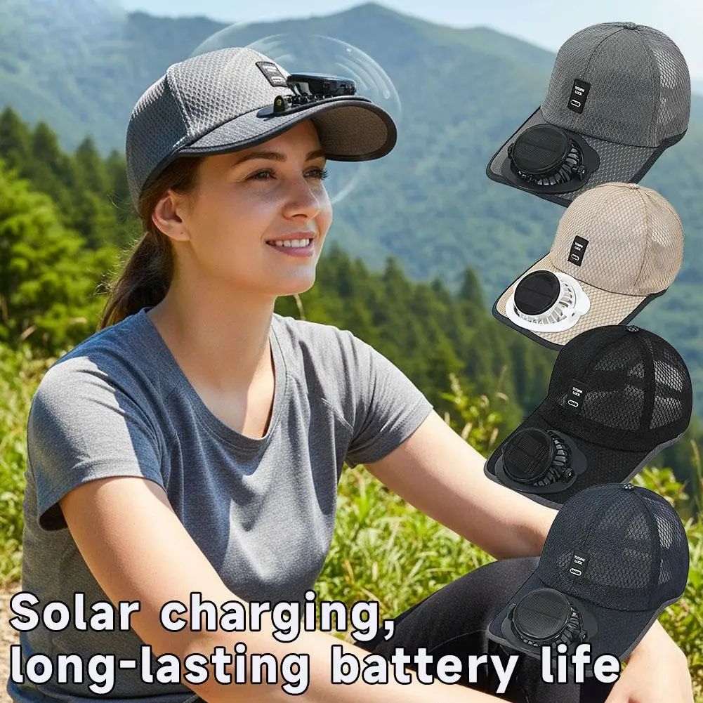 Newly upgrade breathable Sunhat with Solar Fan Sun Block Baseball Hat with Solar Fan USB Charging Fan Outdoor Sunhats