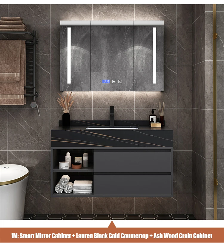 Solid Wood Boards Modern Smart Home Improvement Furniture Bathroom Fixture Bathroom Cabinets Bathroom Vanities Cabinet with Sink - Image 34