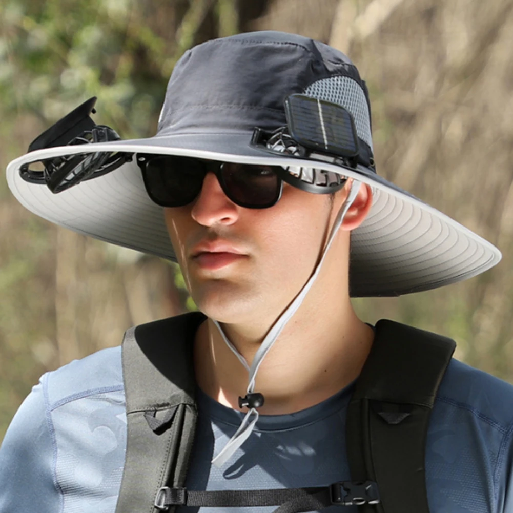 Wide Brim Solar Fan Hat UV Resistant Lightweight Rechargeable Sun Hat with 2 Solar Fan Fisherman Hat for Outdoor Hiking Camping - Image 17