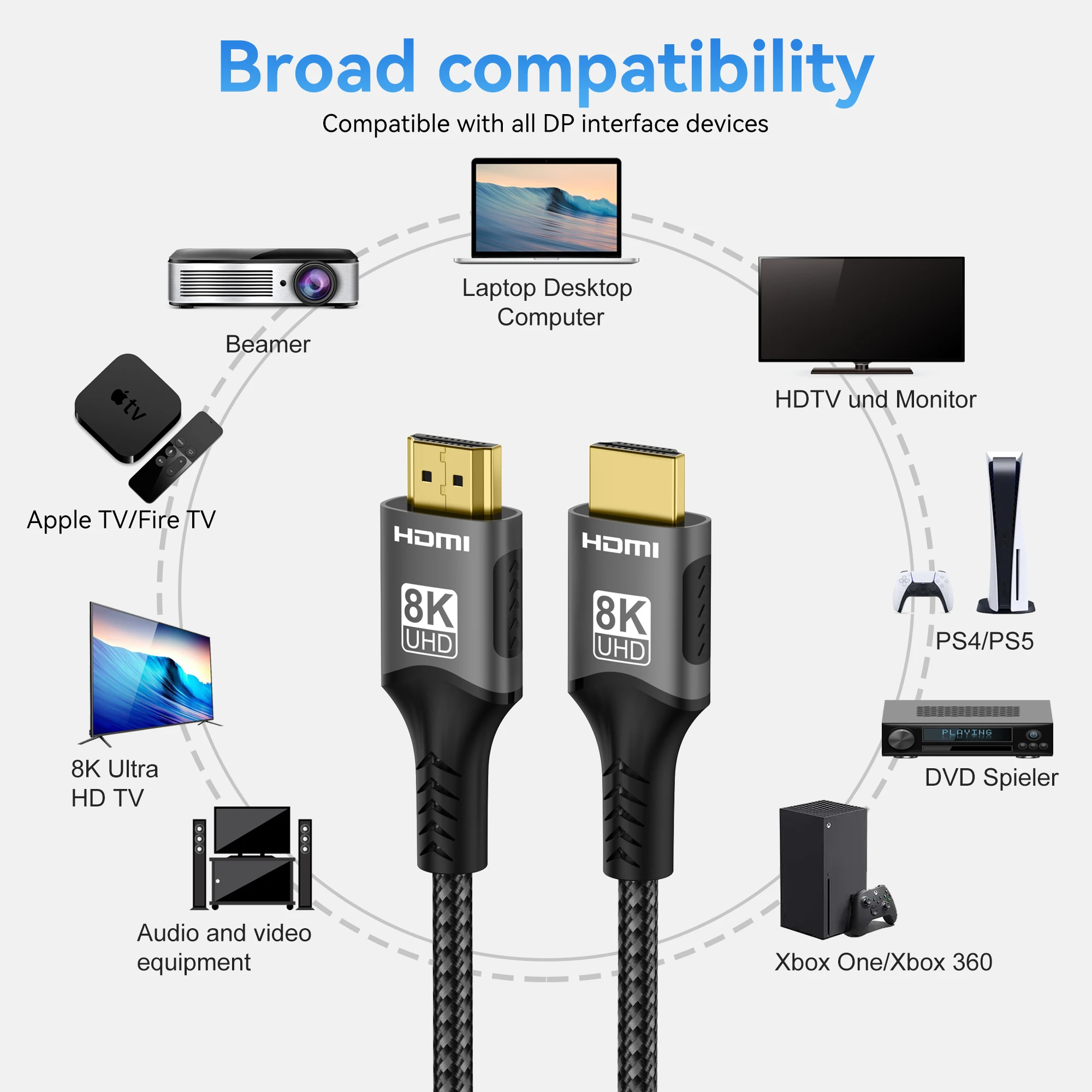 8K HDMI 2.1 Cable 8K@60Hz 4K@120Hz 48Gbps EARC ARC HDCP Ultra High Speed HDR For RTX Video Cable PC Laptop Projector HD TV PS5 - Image 3