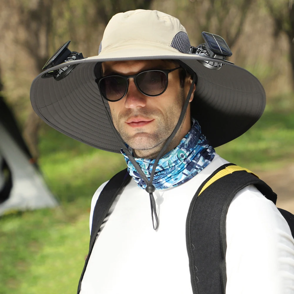 Wide Brim Solar Fan Hat UV Resistant Lightweight Rechargeable Sun Hat with 2 Solar Fan Fisherman Hat for Outdoor Hiking Camping - Image 16