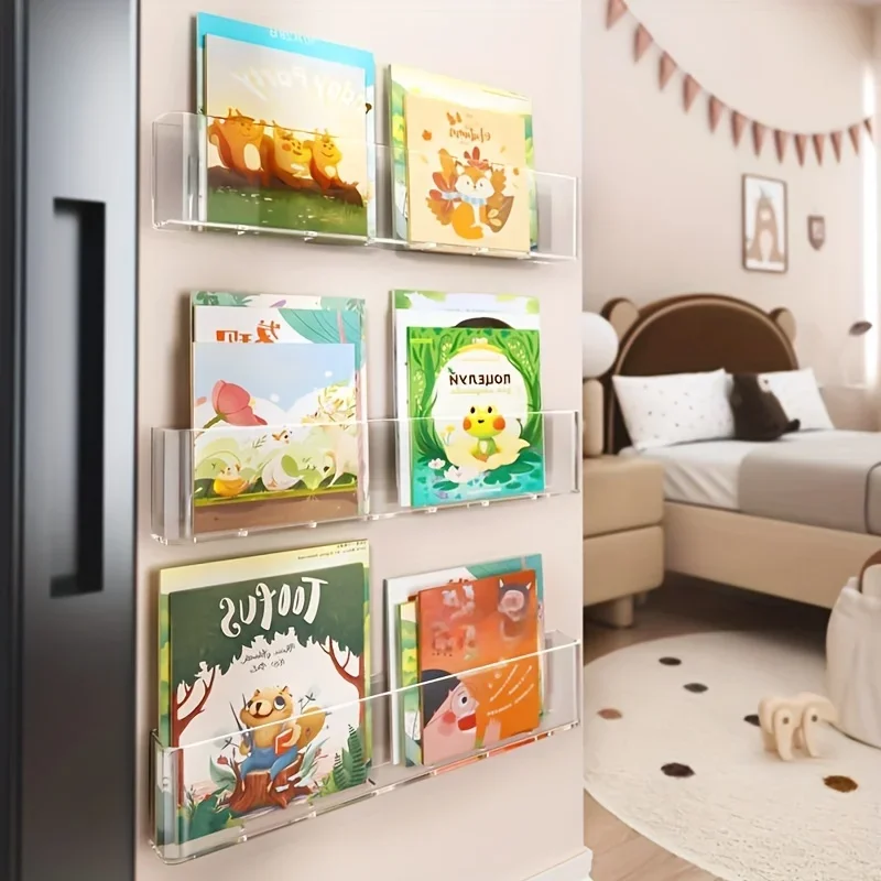 Creative Wall Mounted Bookcase Shelves Bedroom Wall Acrylic Wall Hanging Baskets Storage Racks Baskets Hanging Racks Bookshelves - Image 13