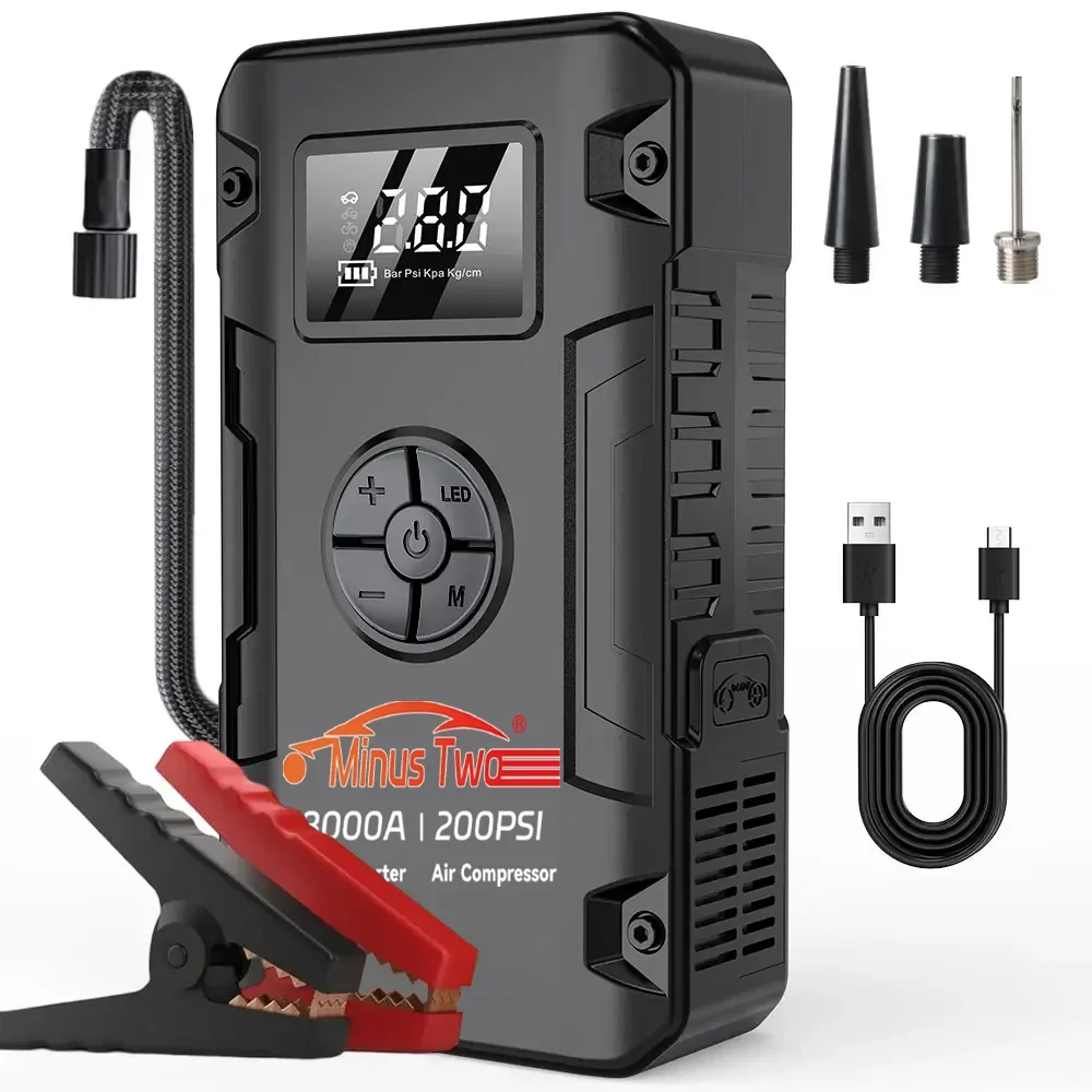 4-IN-1 Car Jump Starter with Air Compressor Peak 2000A Auto Battery Booster 150PSI Air Pump Portable Power Bank Tire Inflator - Image 7