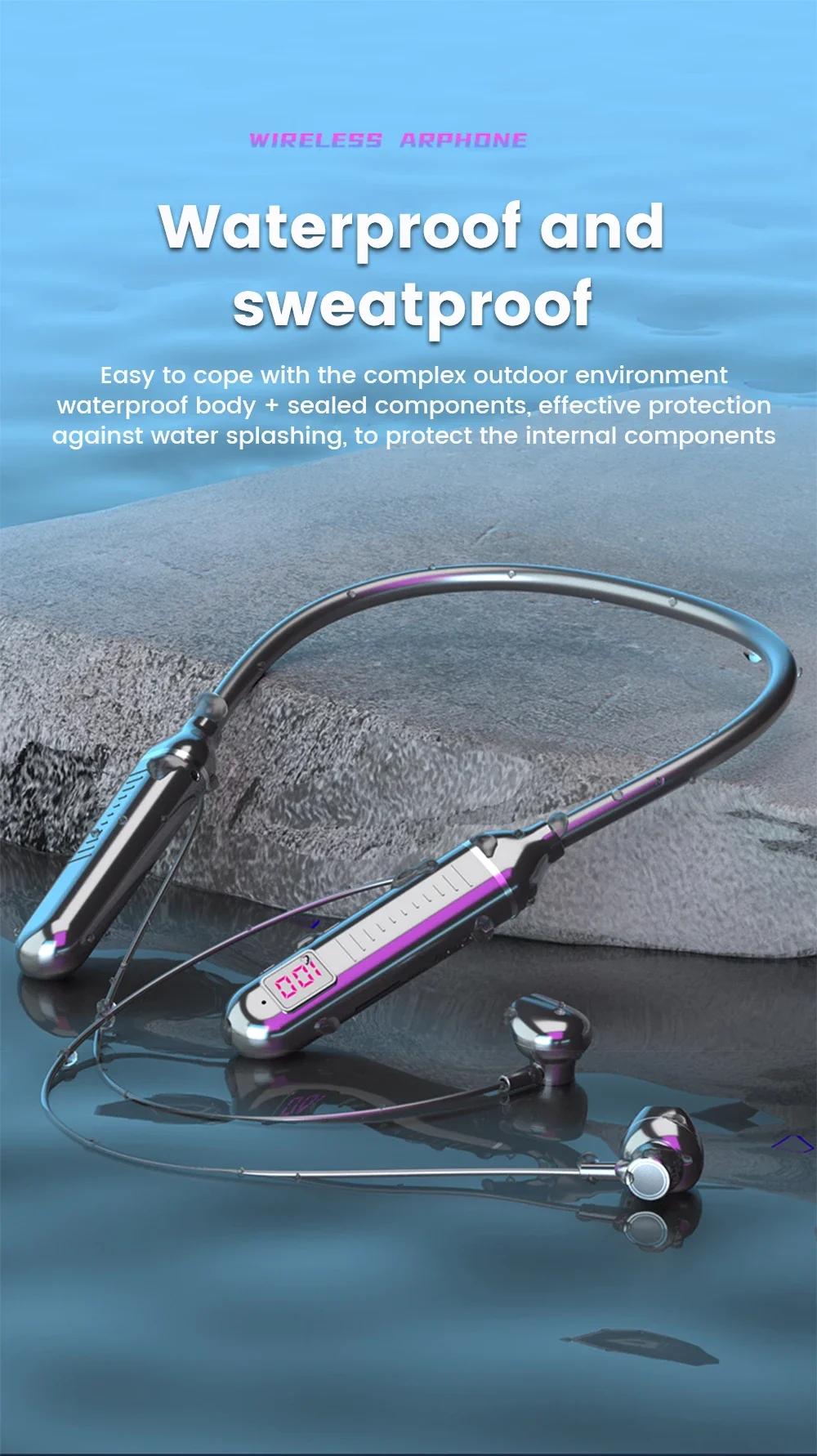 Wireless Earphones 5.3 Neckband Headphones Gaming LED Display Stereo Sports Headset Halter Waterproof Magnetic Earbuds - Image 17