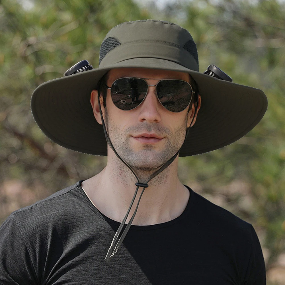 Wide Brim Solar Fan Hat UV Resistant Lightweight Rechargeable Sun Hat with 2 Solar Fan Fisherman Hat for Outdoor Hiking Camping - Image 19
