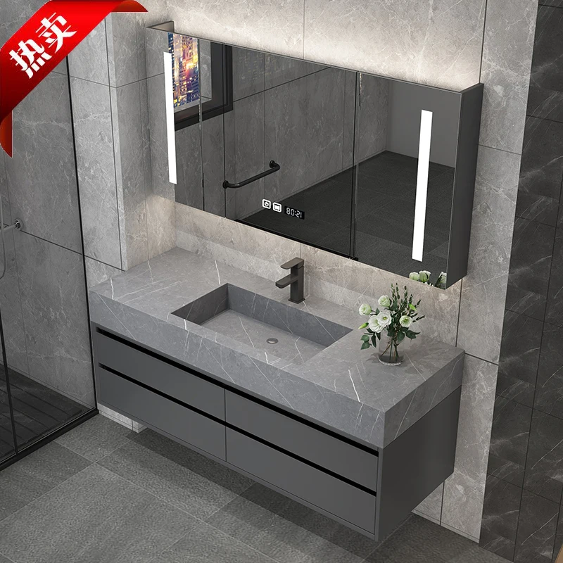 Solid Wood Boards Modern Smart Home Improvement Furniture Bathroom Fixture Bathroom Cabinets Bathroom Vanities Cabinet with Sink - Image 3