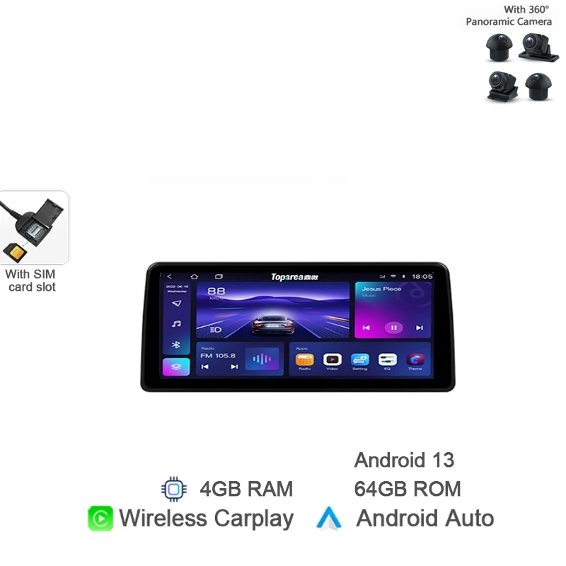 12.3" Carplay Android 14 Car Radio GPS Stereo Navigation Wifi Bluetooth Autoradio For Lexus RX300 RX330 RX350 RX400h 2004-2007 - Image 13