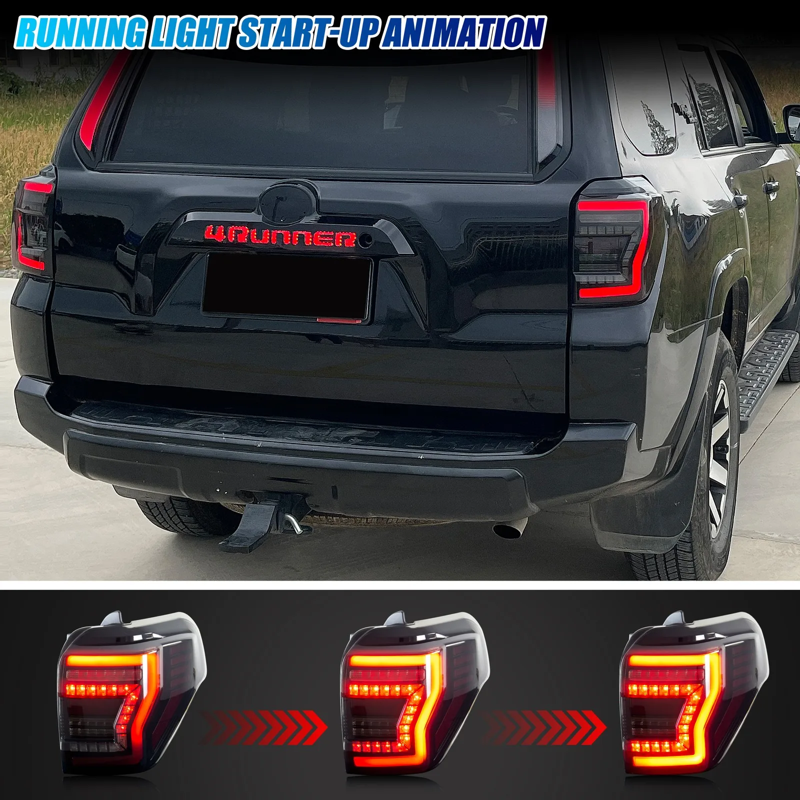 LED Tail Lights for Toyota 4Runner 2010-2024 5th Gen Sequential Turn Signal Dynamic Animation Black Rear Lamps Assembly - Image 3