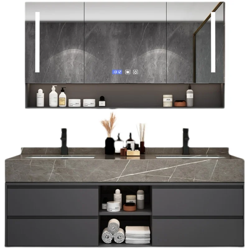Solid Wood Boards Modern Smart Home Improvement Furniture Bathroom Fixture Bathroom Cabinets Bathroom Vanities Cabinet with Sink - Image 5