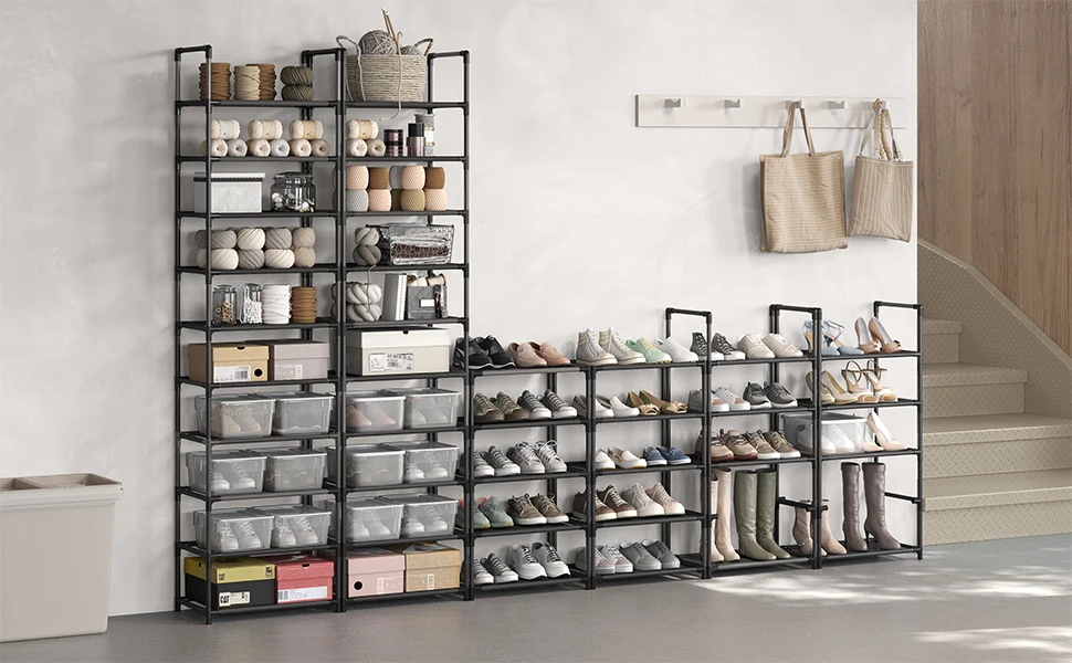 SONGMICS shoe rack 10 levels shoe shelf shoe storage narrow 28x45x173 cm metal frame non-woven fabric shelves - Image 9